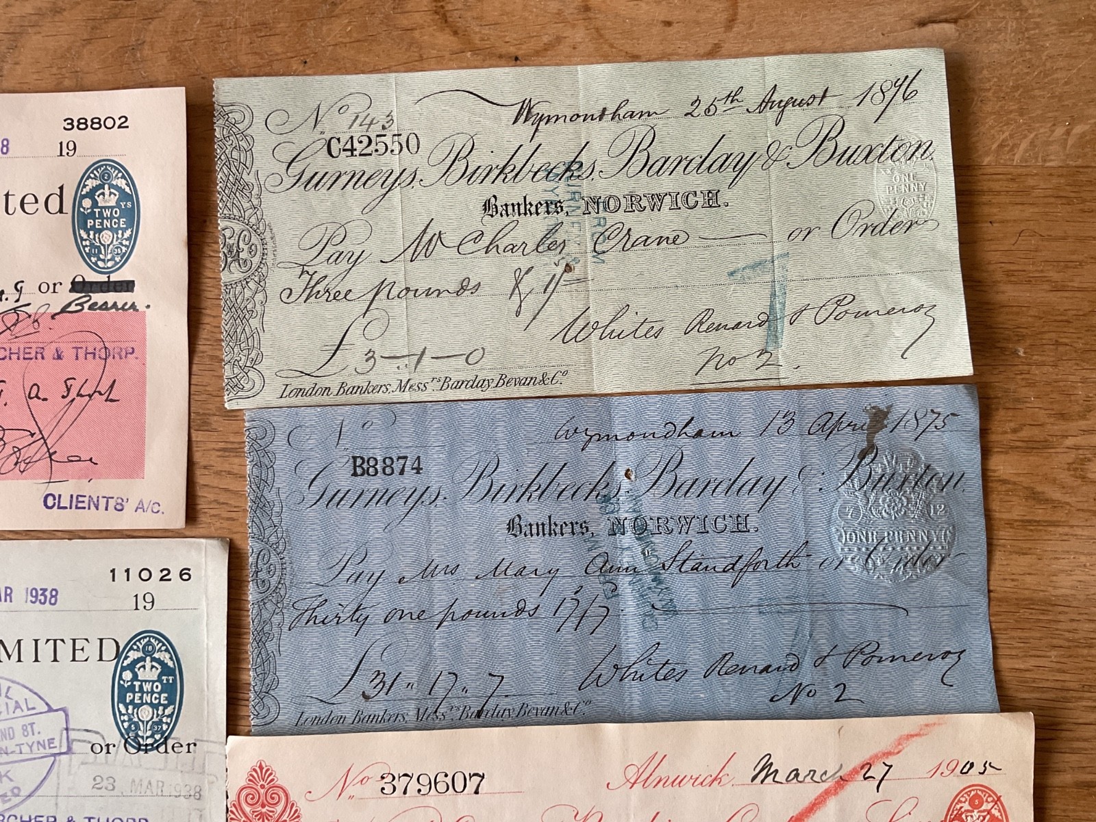 British vintage used cheques 6 items B5338