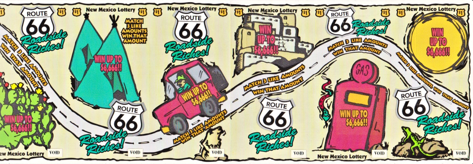 New Mexico Lottery – Route 66 Theme – 6 Ticket Sample Void Panel – no cash value