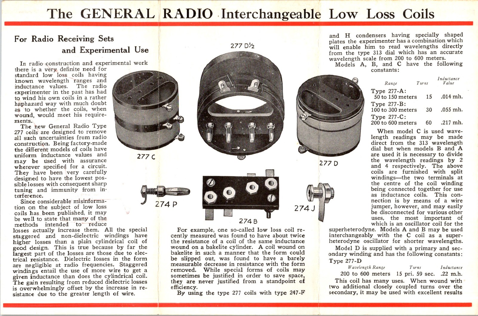 General Radio Type 277 Interchangeable Low Loss Coils Brochure 1920s-30s