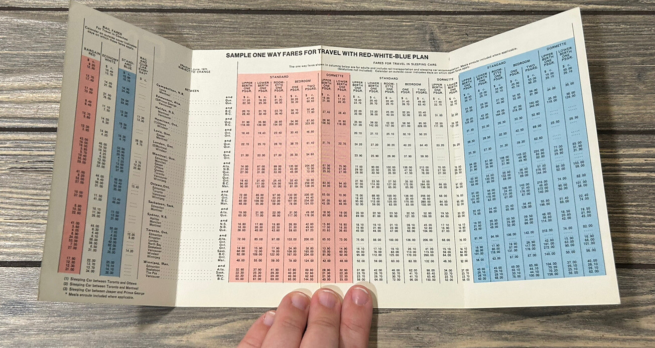 Vintage Coast to Coast CN White Blue Red Pamphlet Sample One Way Fares