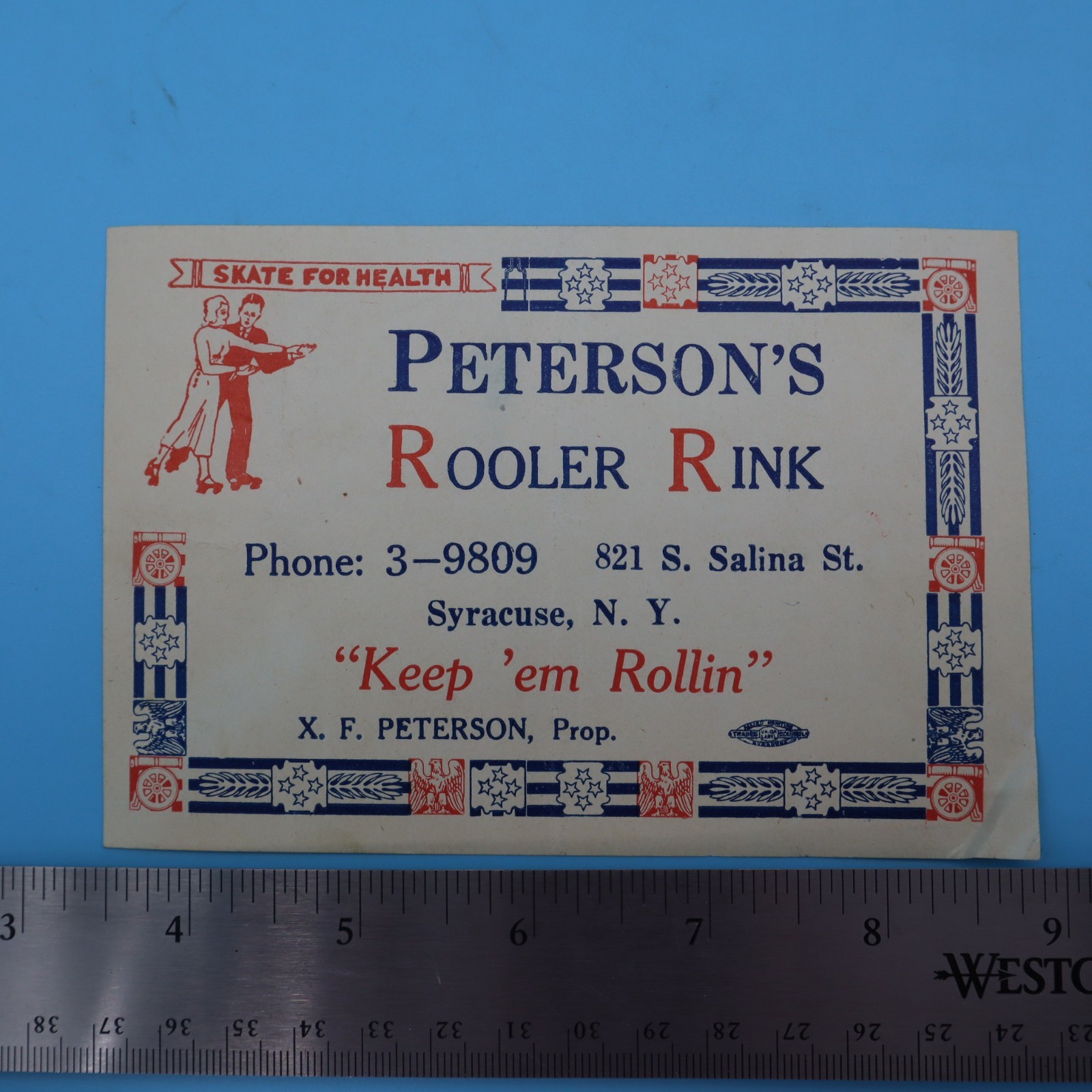 PETERSON’S 1940s SYRACUSE NY Vintage Roller Skating Rink Sticker Label Decal