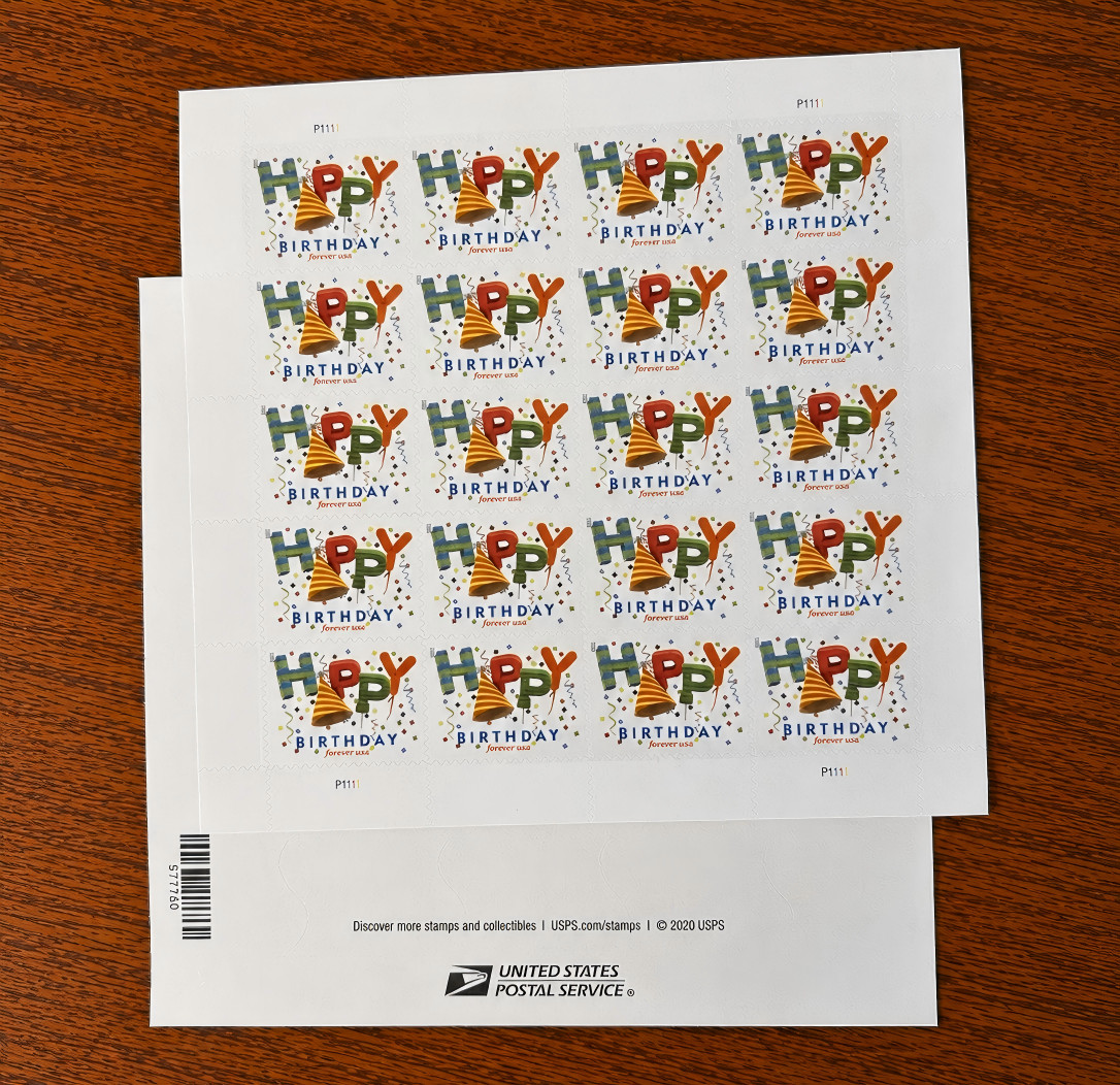 USPS 2021 FIRST CLASS LETTER STAMPS HAPPY BIRTHDAY 5 SHEETS OF 20 Total 100 PCS