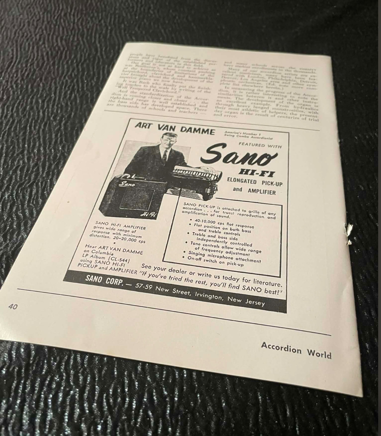 Shapiro Bernstein Co Magnante Sano Corp Ad 1956 Accordion World Magazine