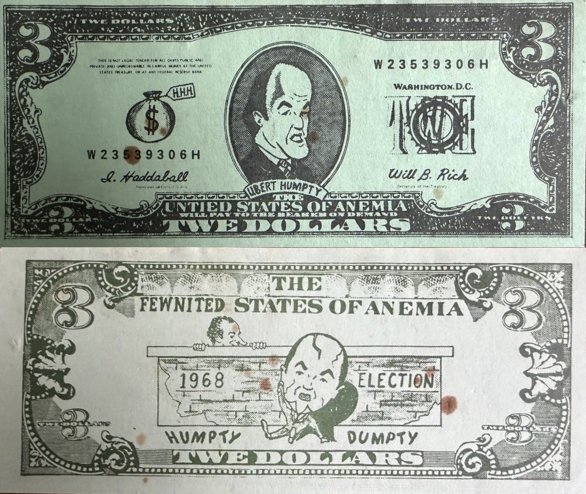 1968 Untied States Anemia Twe-Dollar Satirical Bill Fine W23539306H (OM Stock)