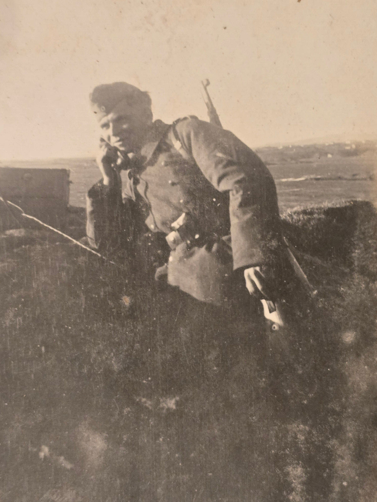 WEHRMACHT SOLDIER w FIELD TELEPHONE WW2 WWII German Military Wartime photo