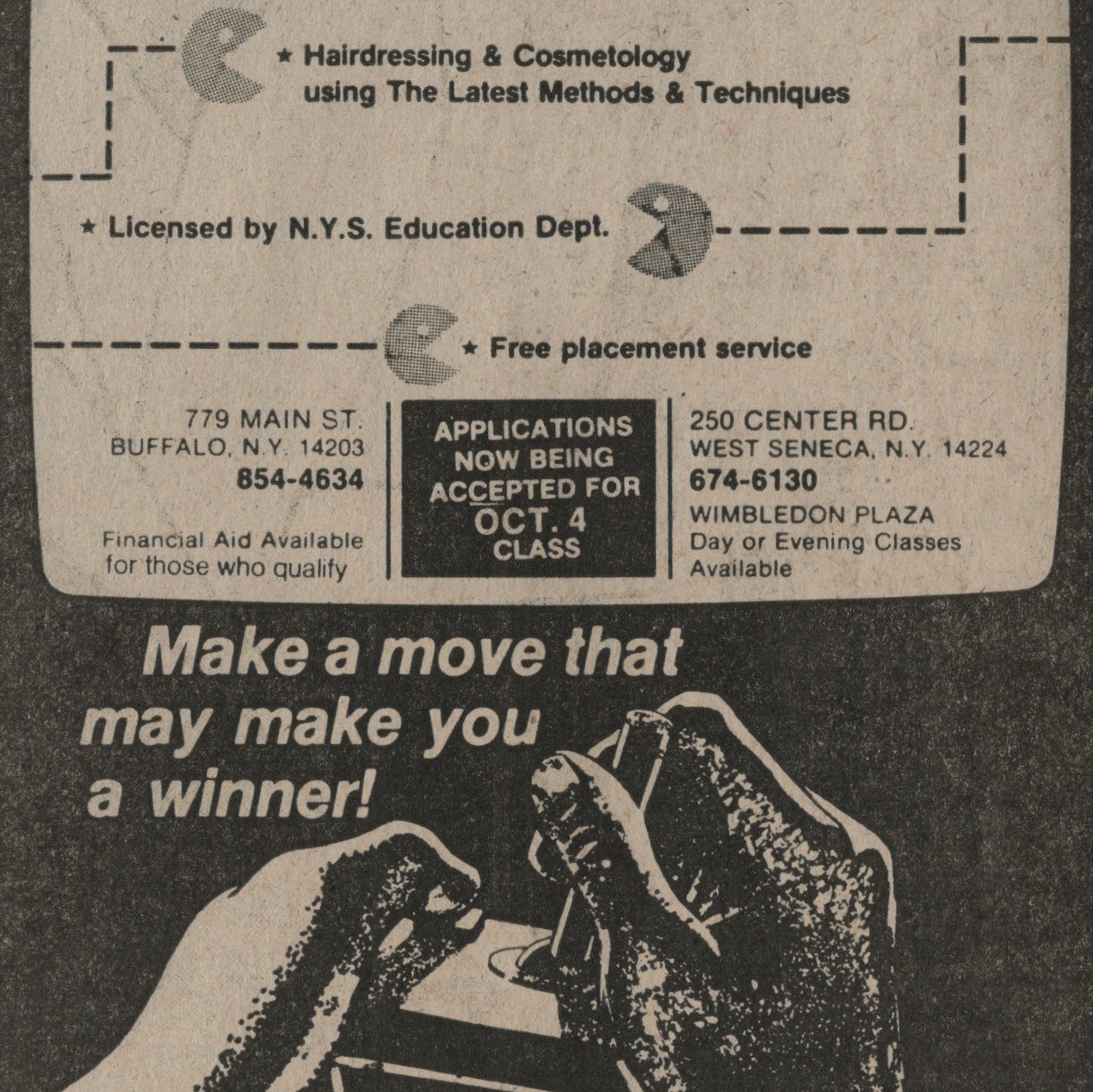 Retro Video Game 1982 Buffalo NY Newspaper Clipping Ad Hair Design School VTG.