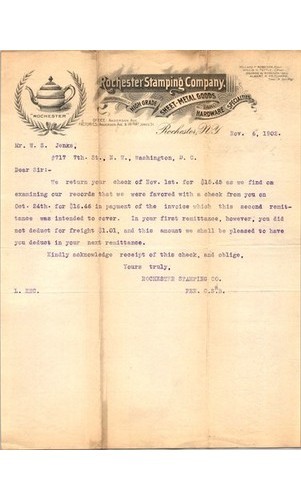 Rochester Stamping Co Letter 1902 NY Business Ephemera Document NY Steel Metal