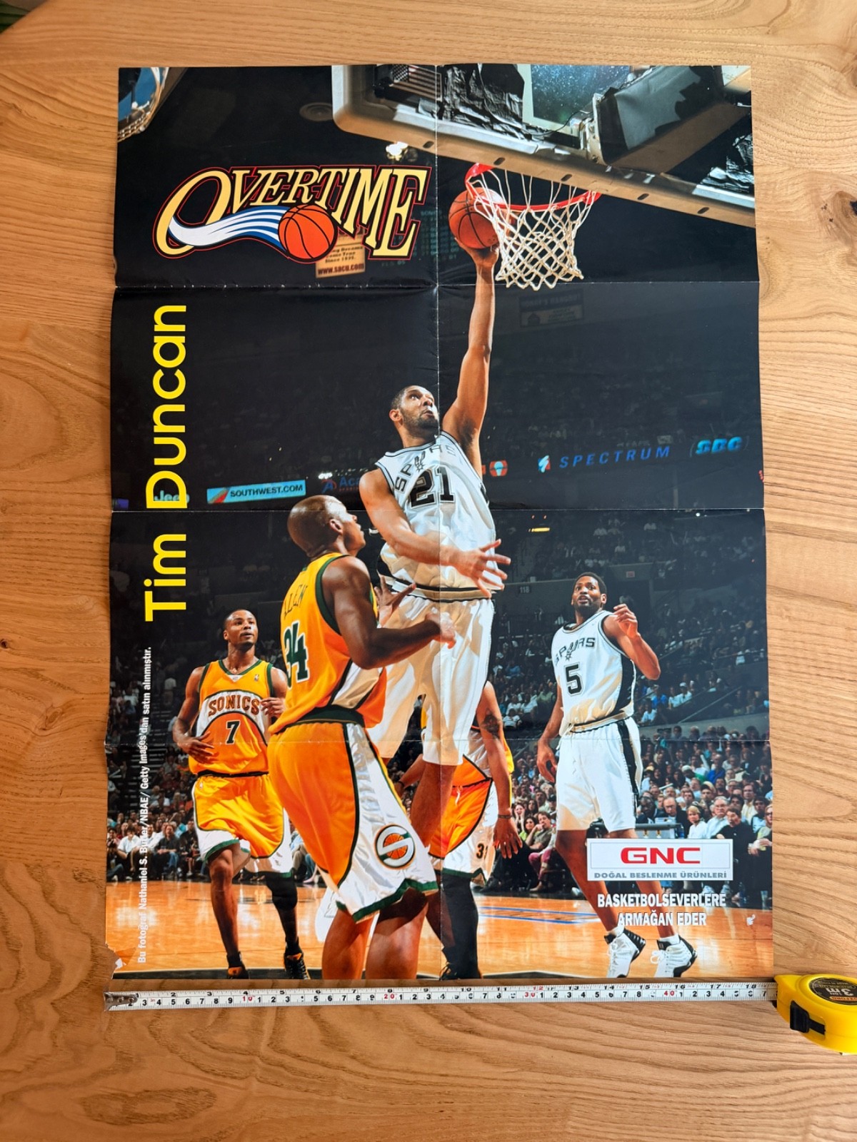 Tim Duncan San Antonio Spurs Vintage NBA Poster Seattle SuperSonics Rare