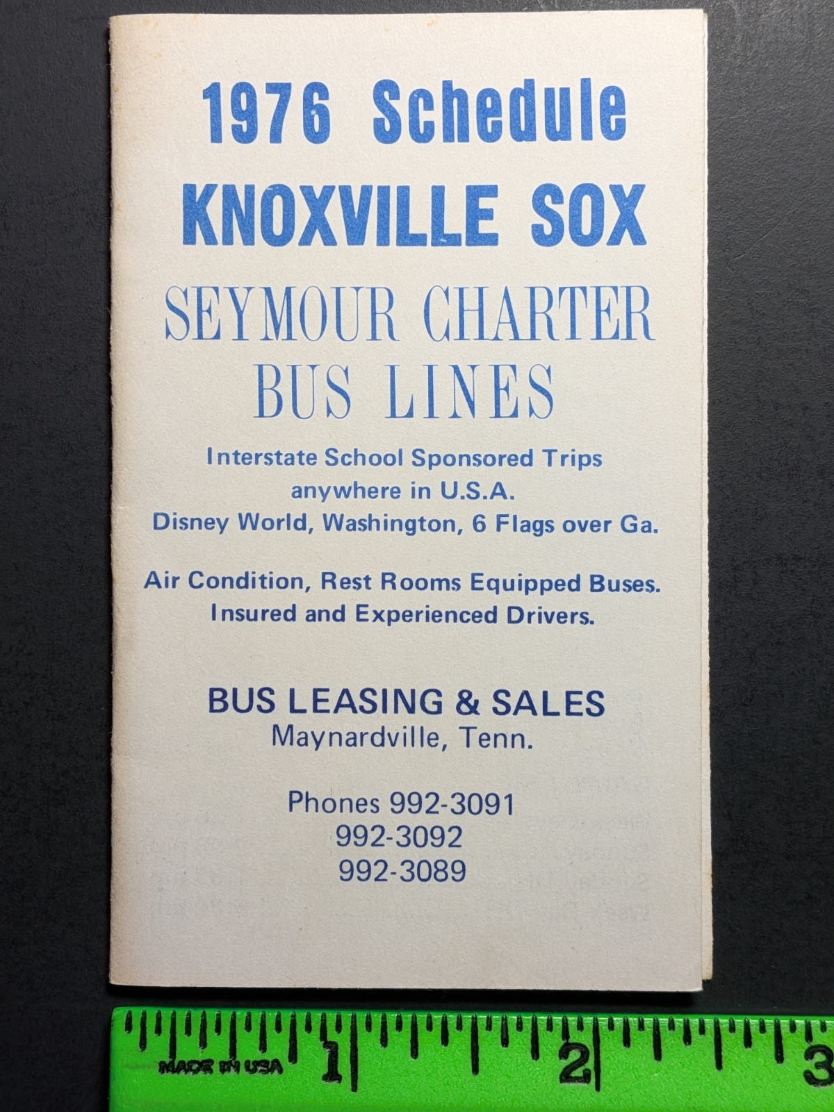 Knoxville Sox 1976 Foldout Baseball Pocket Schedule