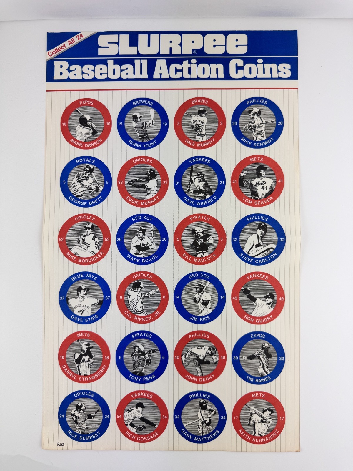 1984 Slurpee Baseball Action Coins Sheet – Tom Seaver, Cal Ripken Rich Gossage