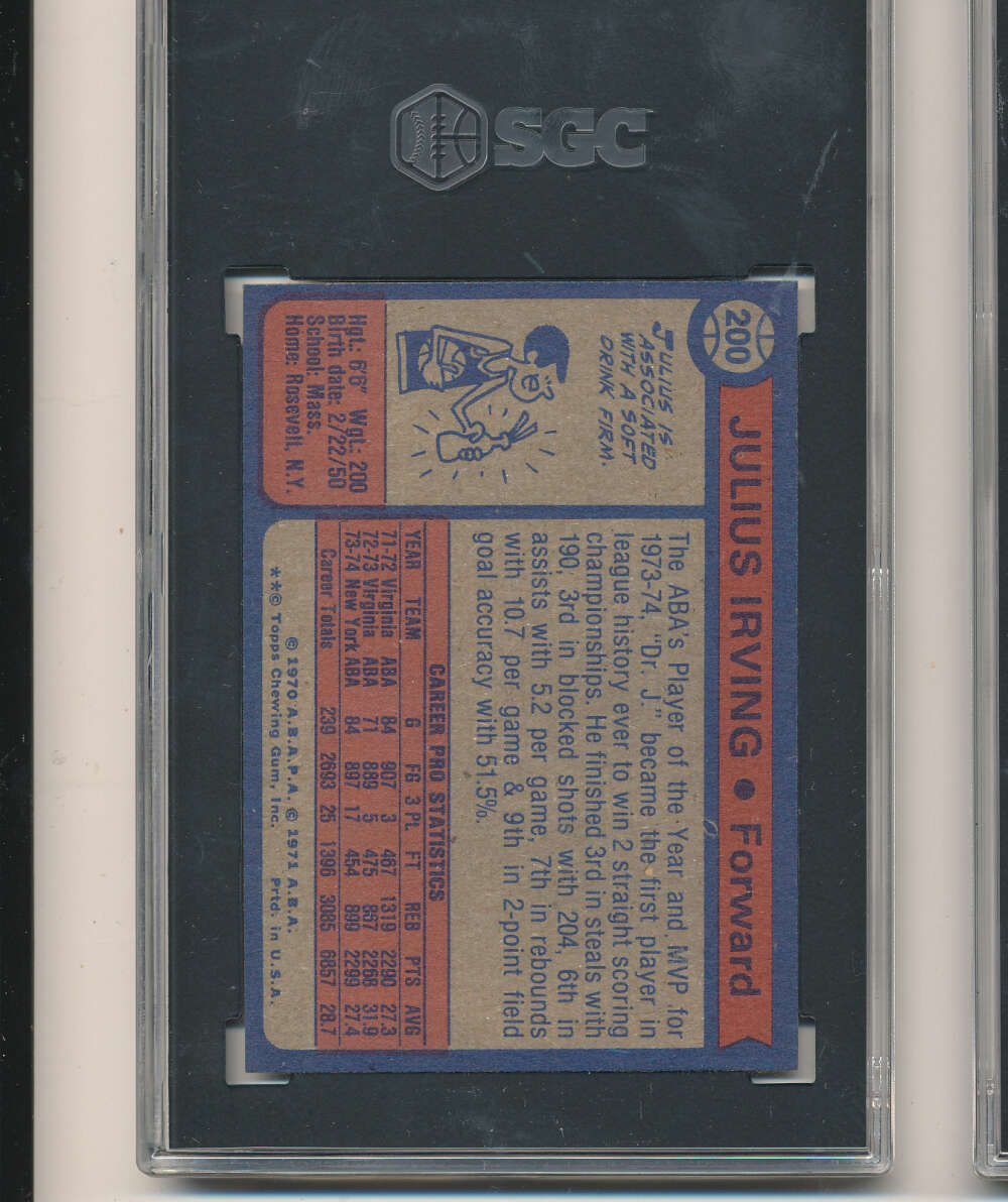 1974 年 Topps #200 Julius Erving 网卡 SGC 7 bxm3-