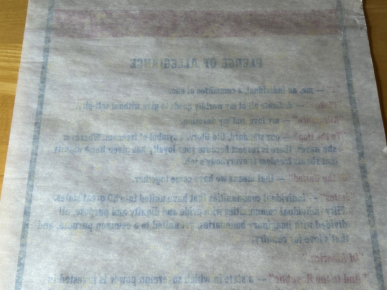 Vintage Pledge of Allegiance Scroll with Red, White, & Blue Storage Tube
