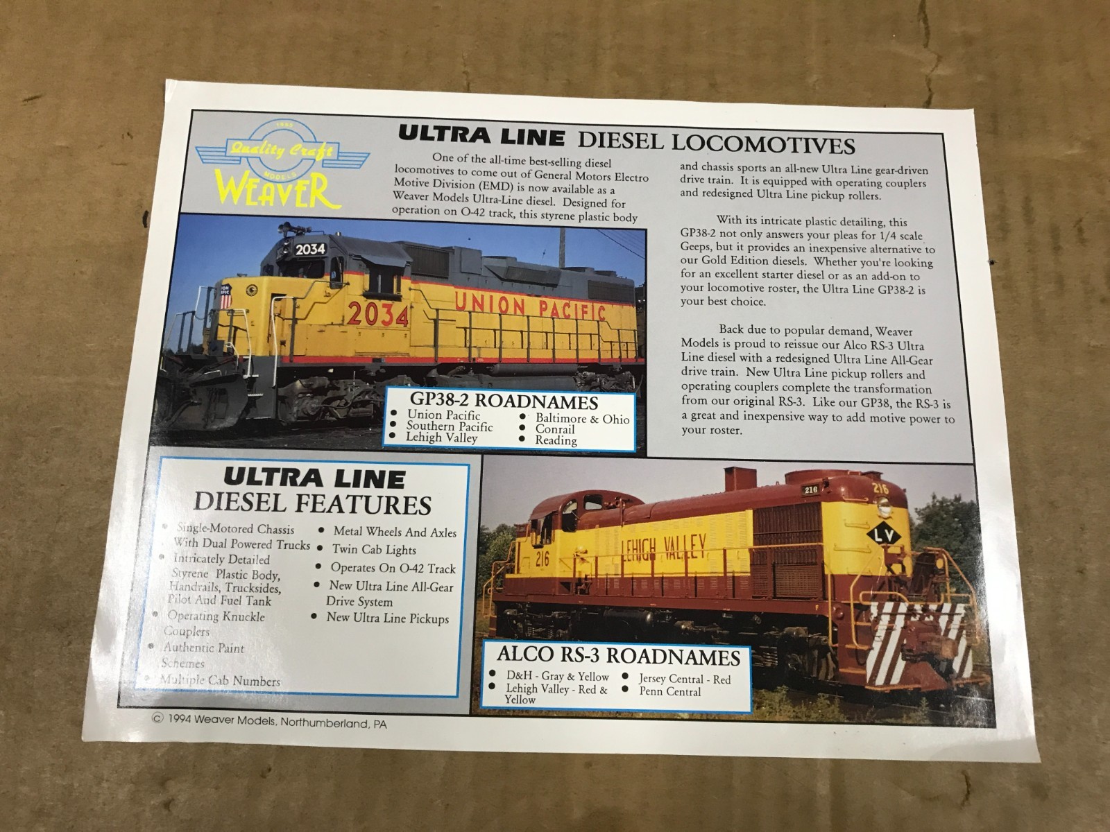 Vintage 1994 Weaver Models – Ultra Line Diesel Locomotives Flyer