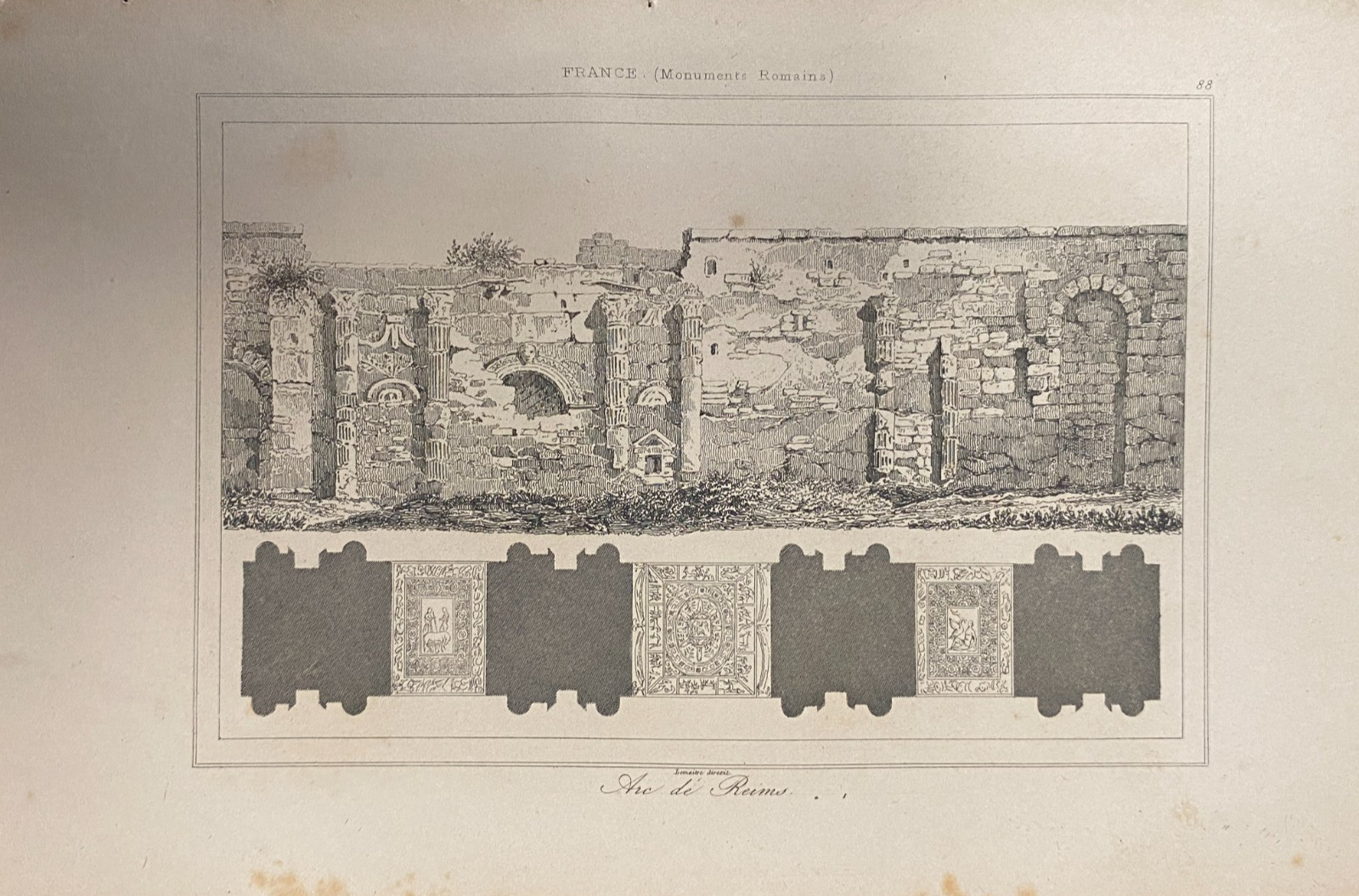 Engraving France “The Arc De Reims”
