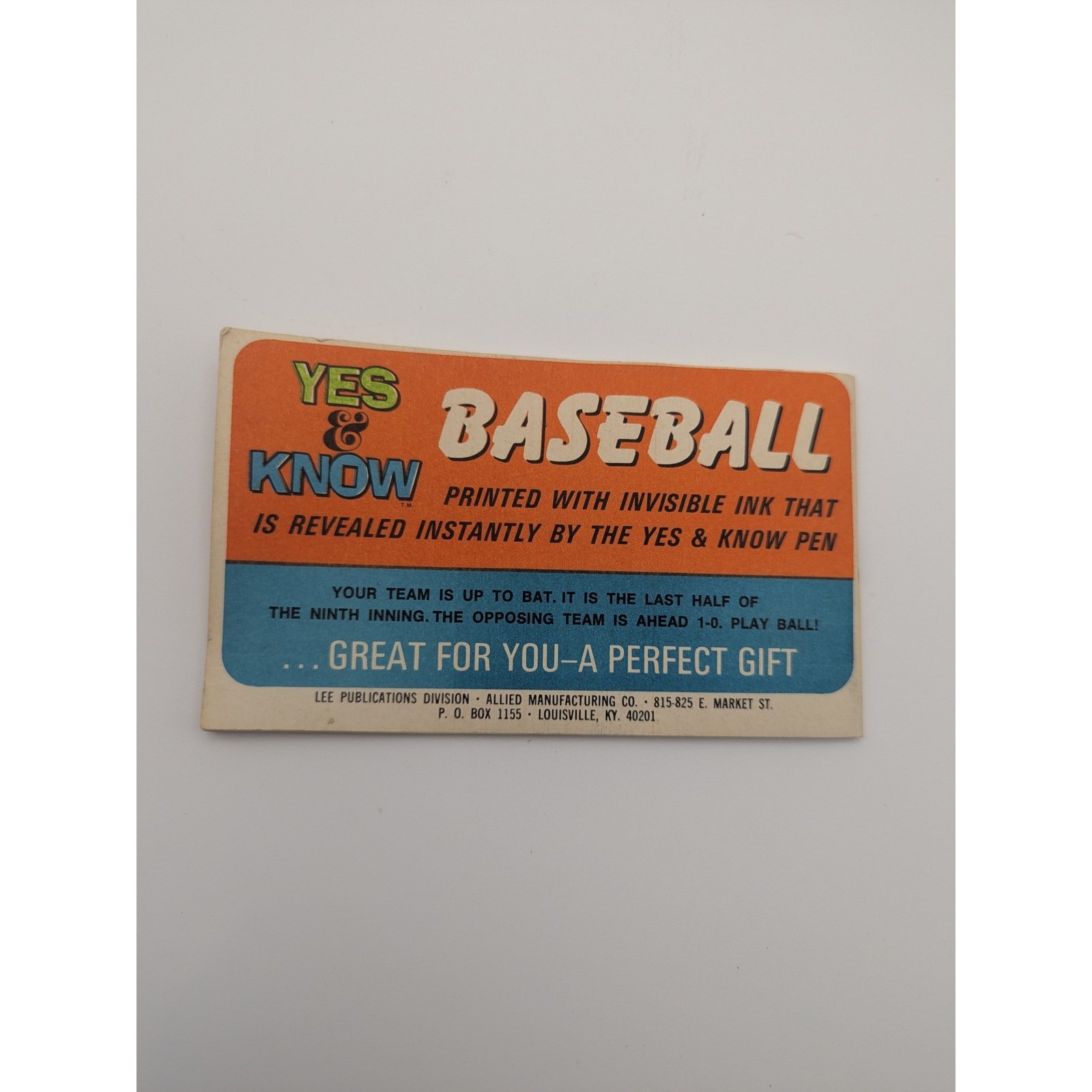 Vintage Yes & Know Invisible Ink Baseball Game Book Lee Publications Printed USA