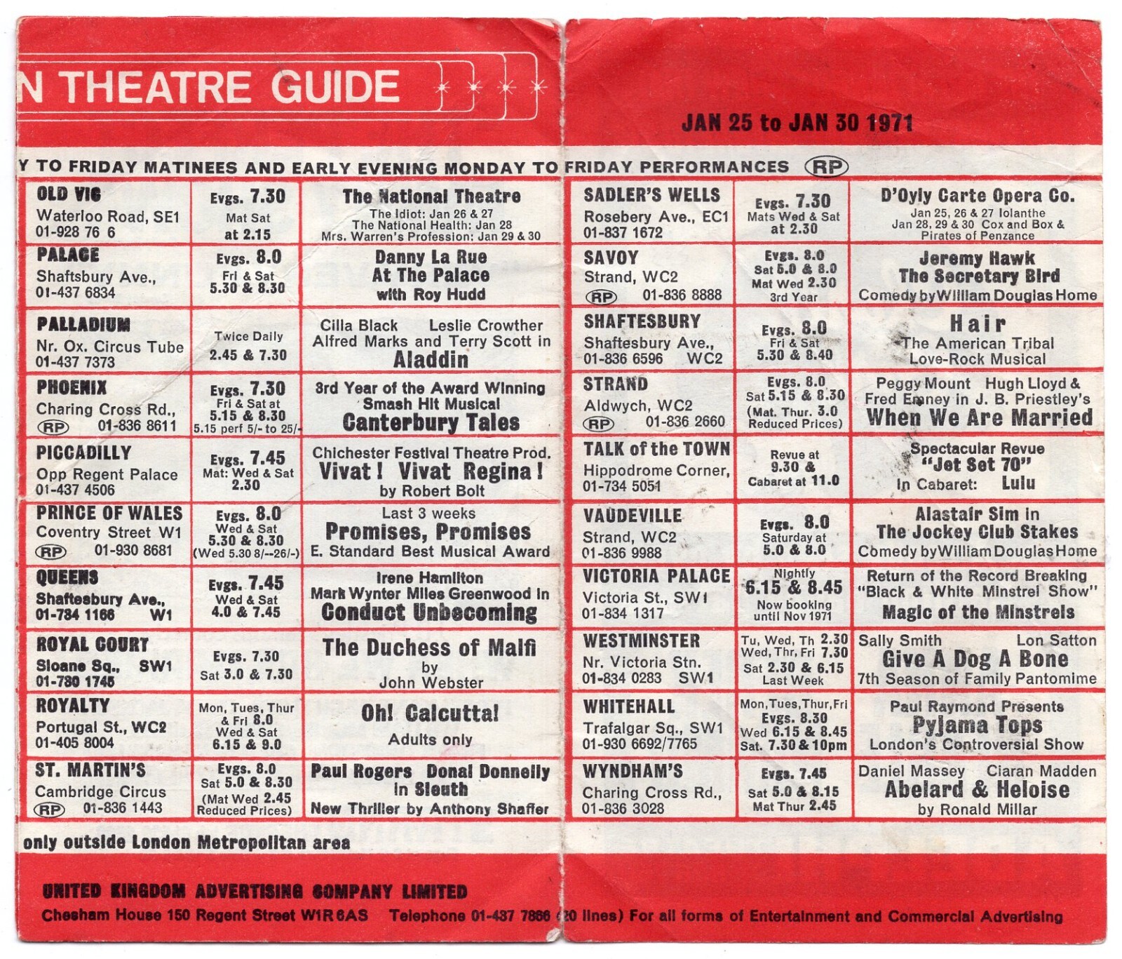 Six 1970s London UK Theatre Programs – Hair, Piccadilly, Lyric, Queens, etc