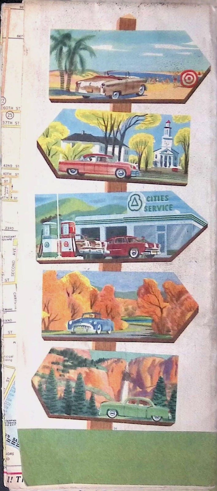 Cities Service Oil Co New Jersey Road Map 1940s-50s Gas Station Ad