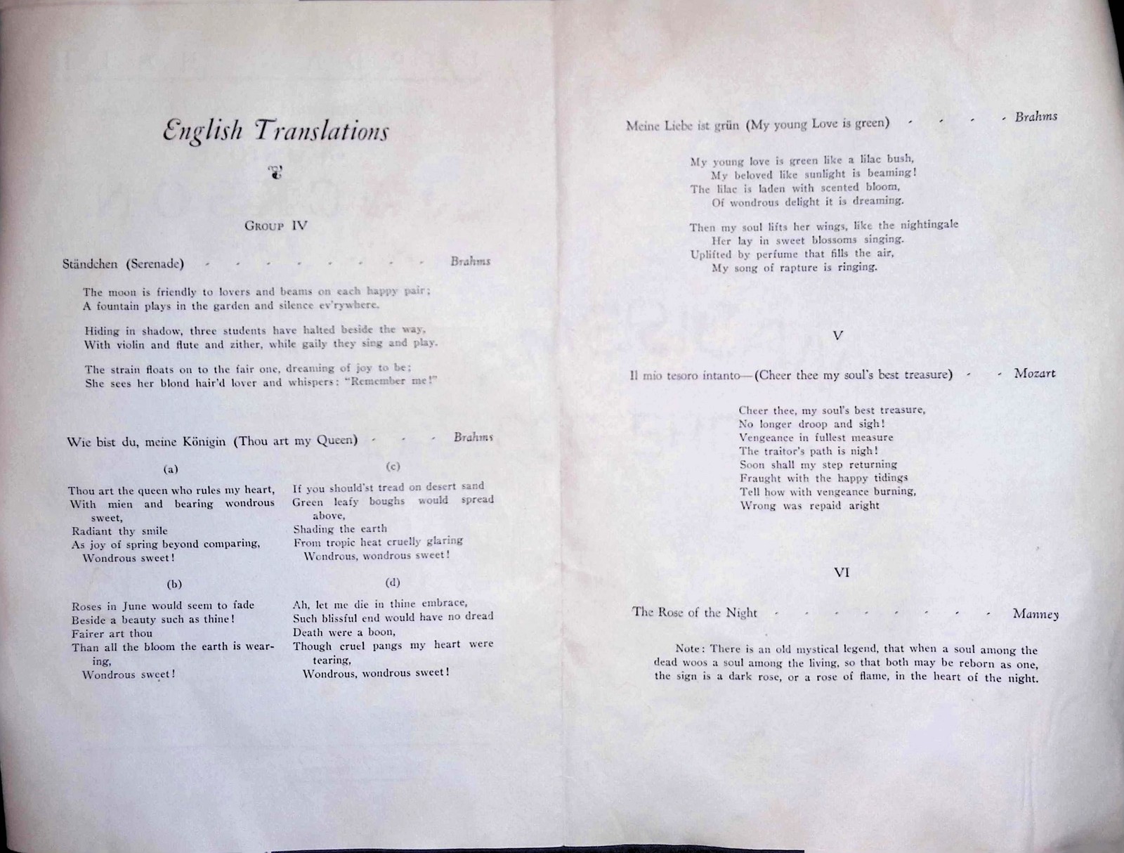 Classical Concert Program c1910 Brahms Mozart Manney Letterpress German