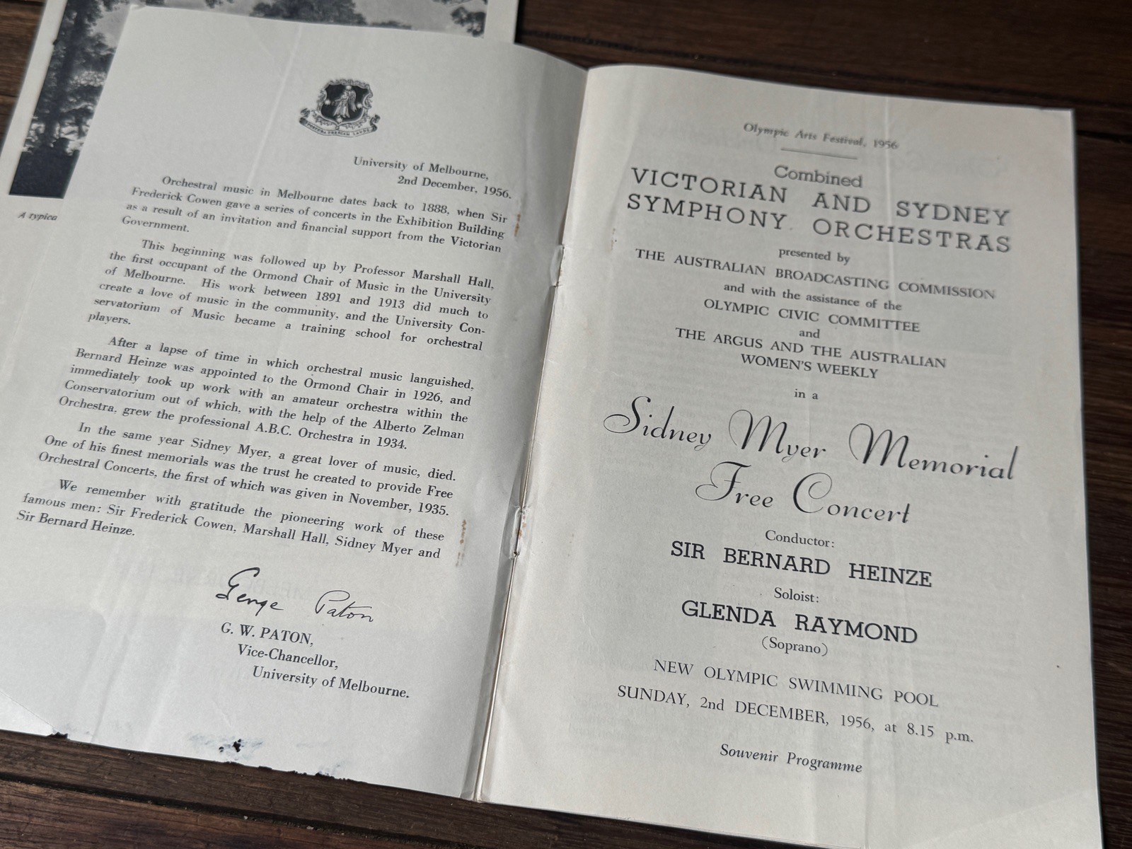 Vintage 1956 Melbourne Olympic Games THE ARTS FESTIVAL Music Programmes