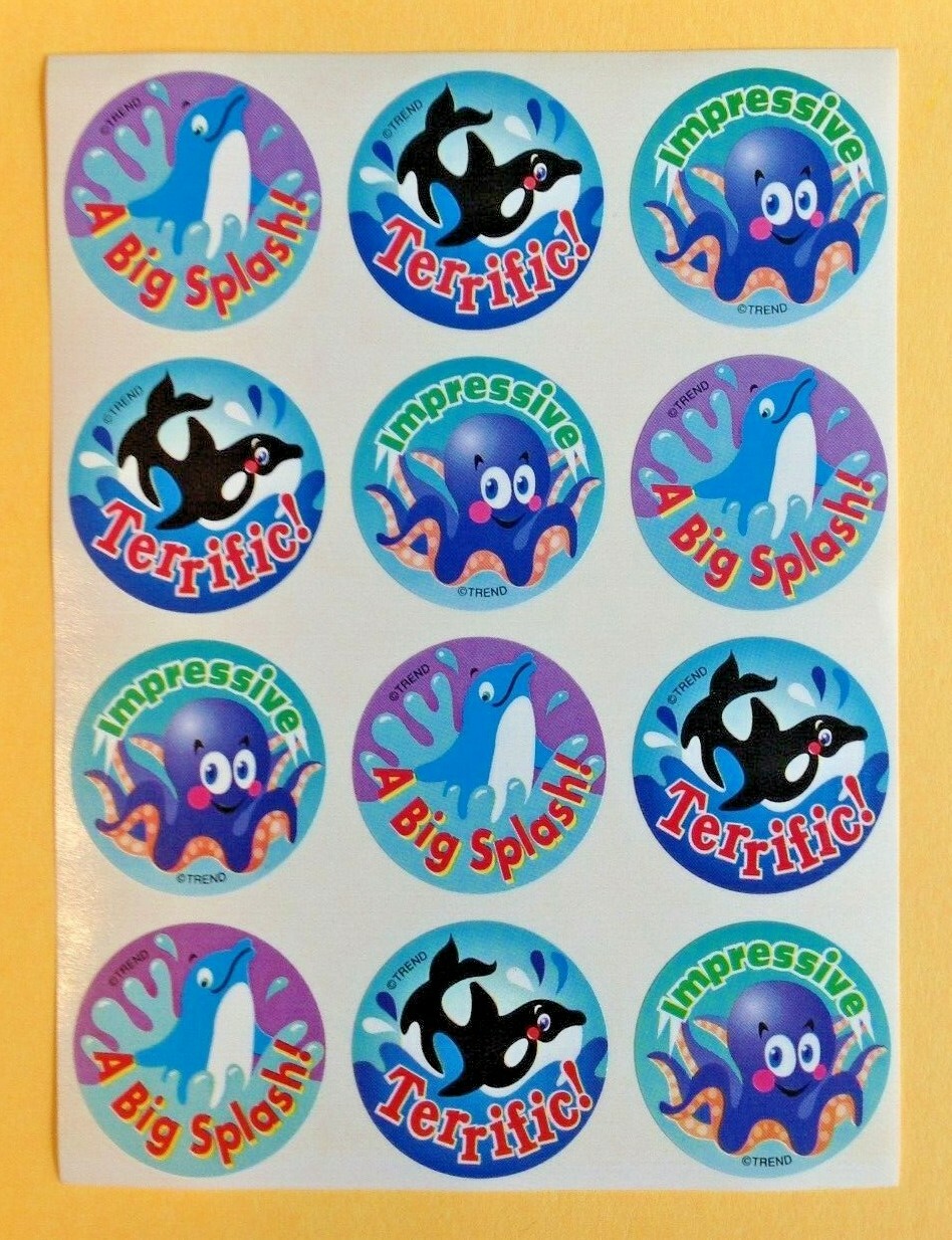 Vintage TREND Scratch & Sniff Stinky Sticker Sheet OCEAN SEA Whale Scented 90s