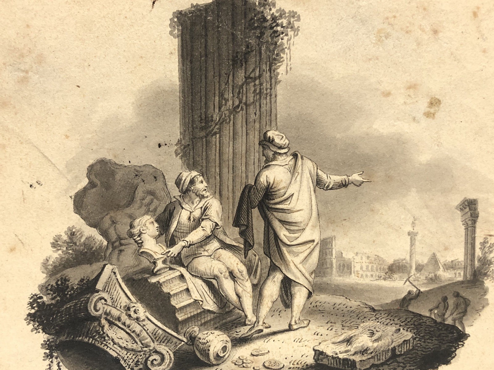 Antique Engraving of Rome in Bad Shape – L12