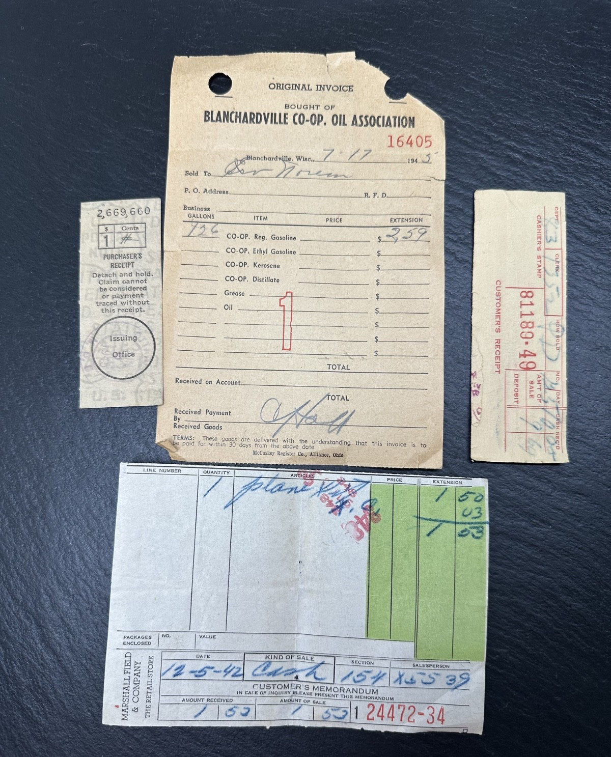 1930’S-1970’S ASSORTED RECEIPTS, BUSINESS CARDS, POCKET CALENDARS + FP373