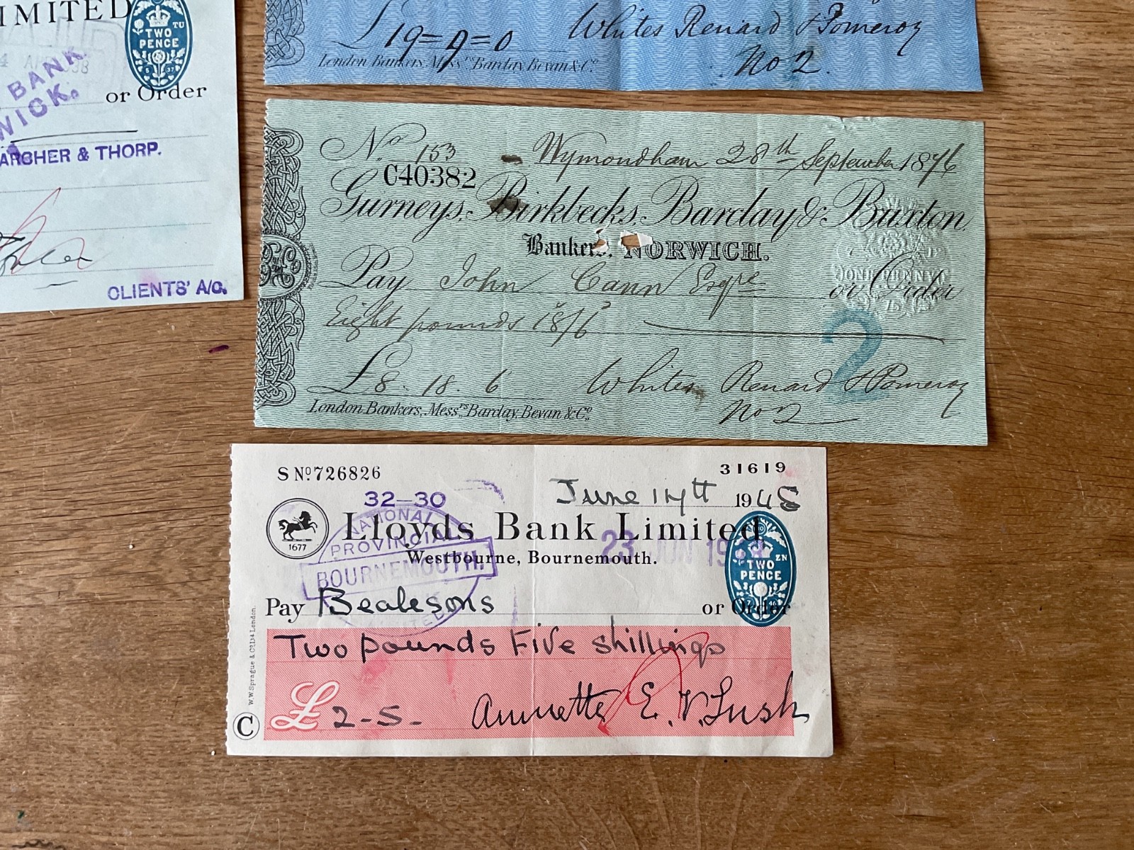 British vintage used cheques 6 items B5350