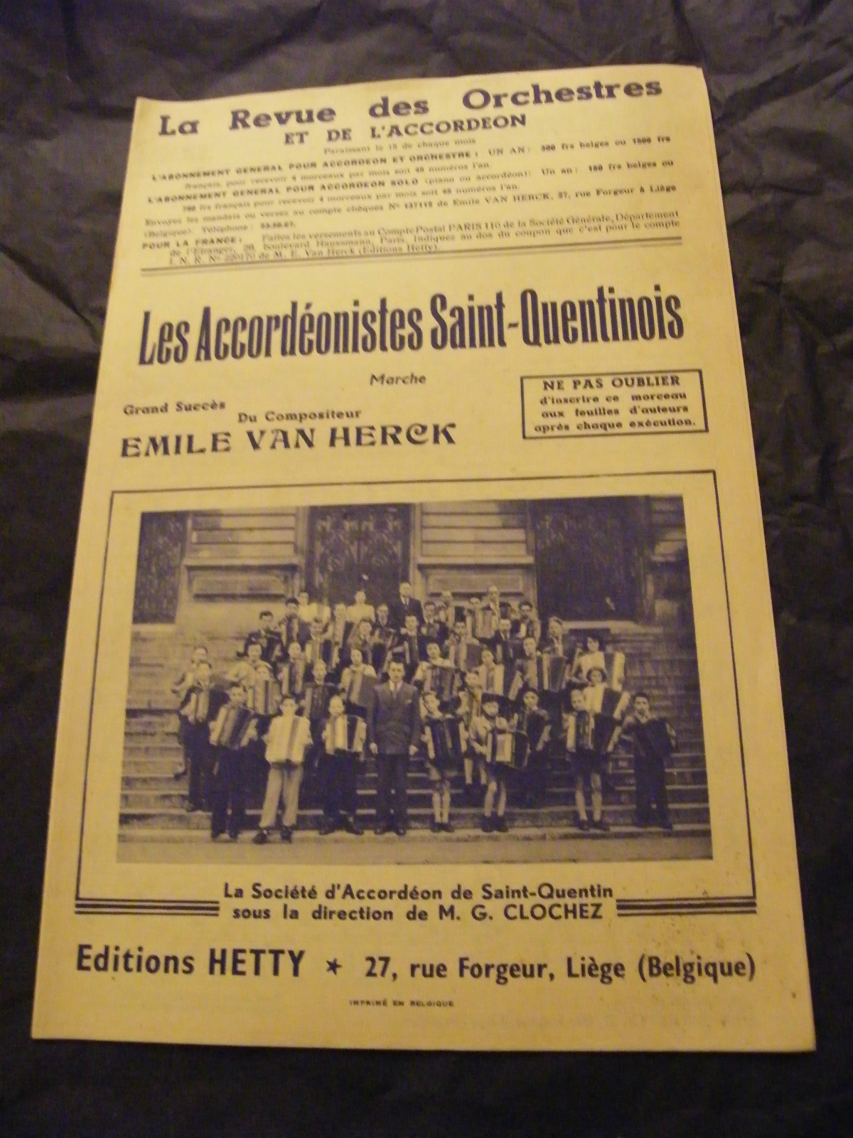 Sheet Music The Accordionists Of Saint Quentin Emile Van Herck
