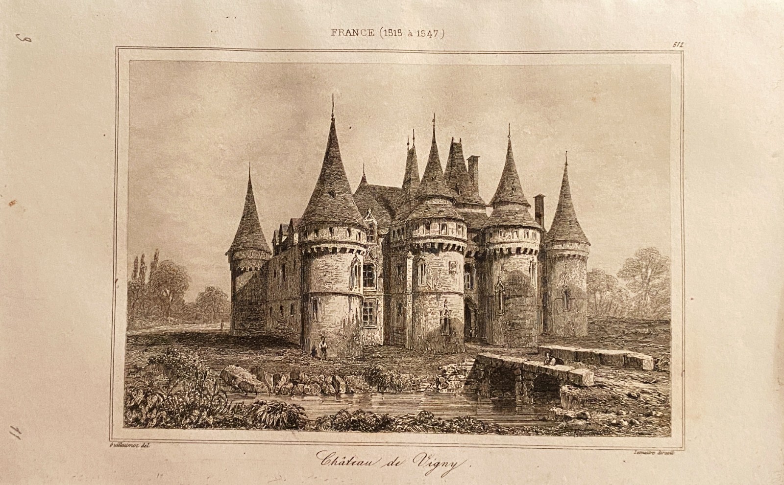 Engraving France 16th Century “Chateau De Vigny”