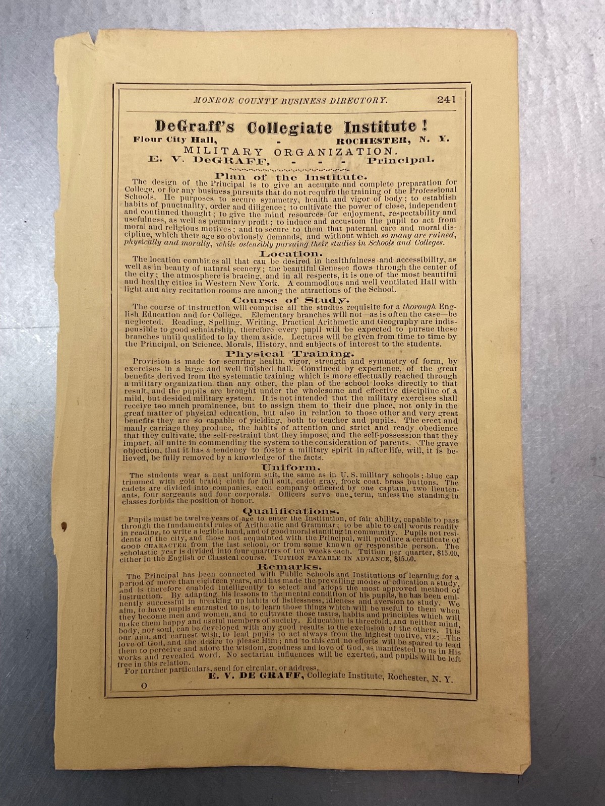1869 Authentic Paper Ad Mutual, Hollister Lumber, DeGraff College, Rochester NY