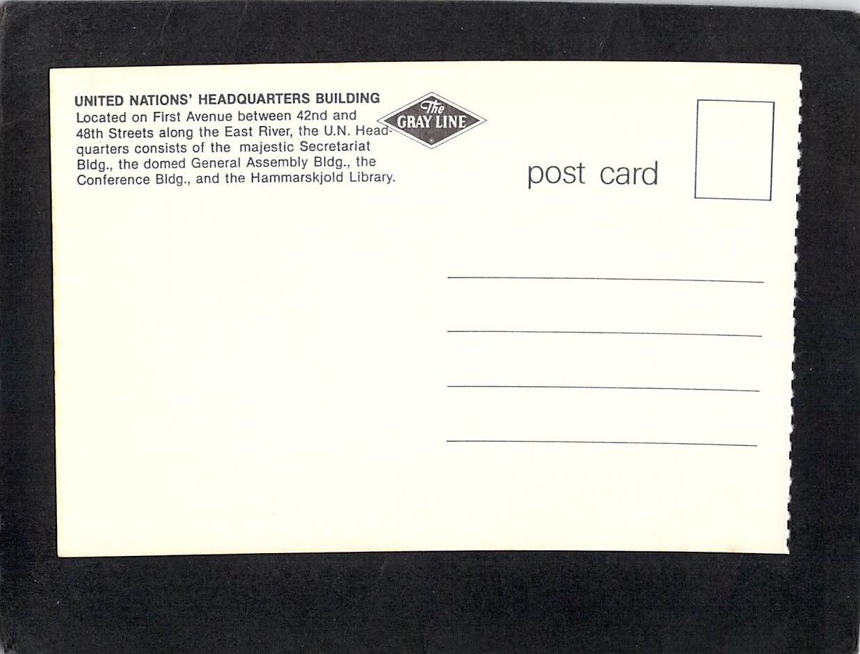 C1233 USA United National Headquarers Gray Line postcard