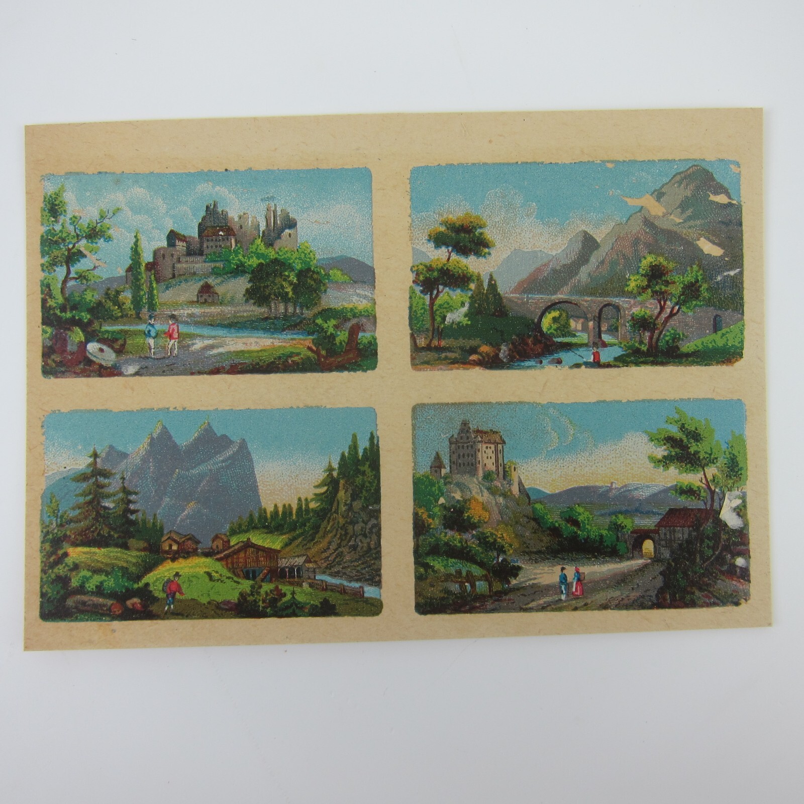 Antique Lithograph Print Samples Lot Mini Landscapes Towns Villages People RARE