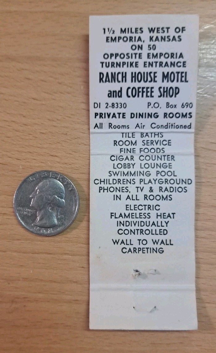 Ranch House Motel Matchbook Cover Vintage Emporia KS c1960s