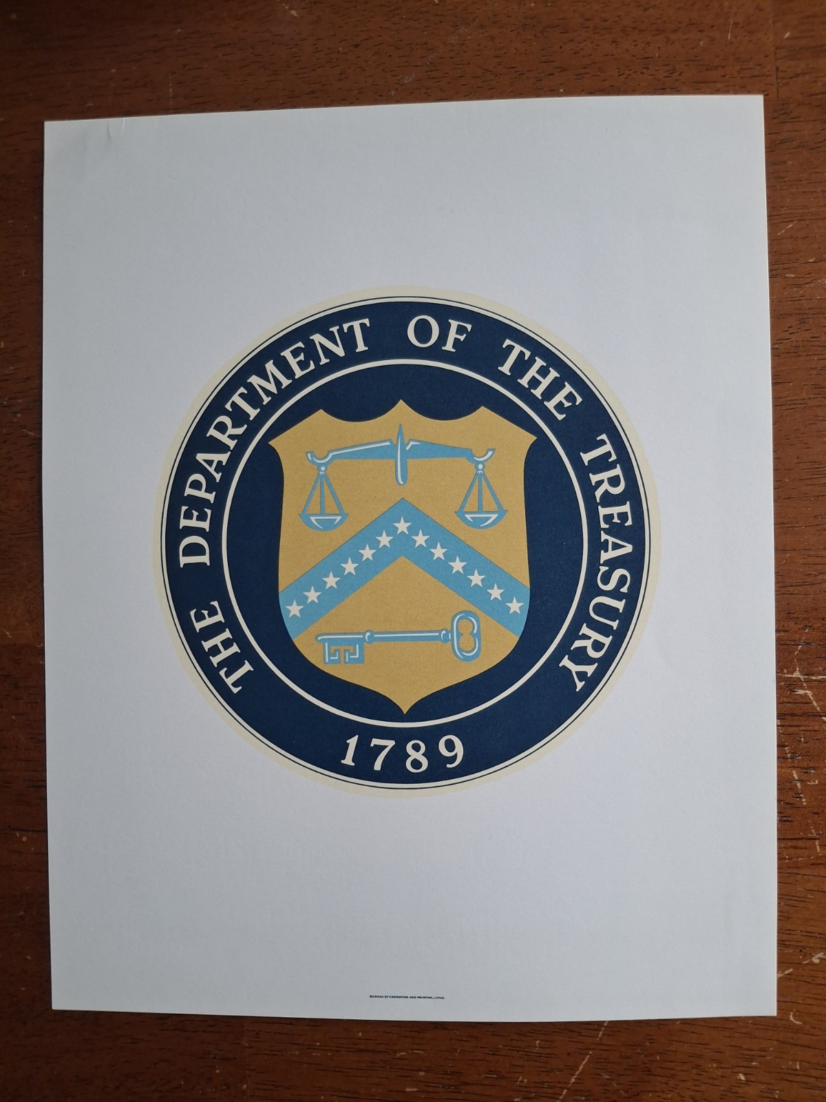 BEP United States Treasury Seal Full Color Lithograph Bureau of Engraving Print