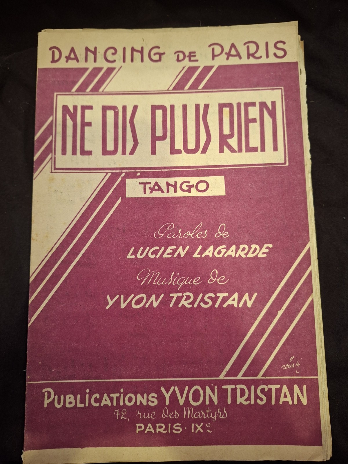Partition Ne Dis Plus Rien Tristan Sheet Music