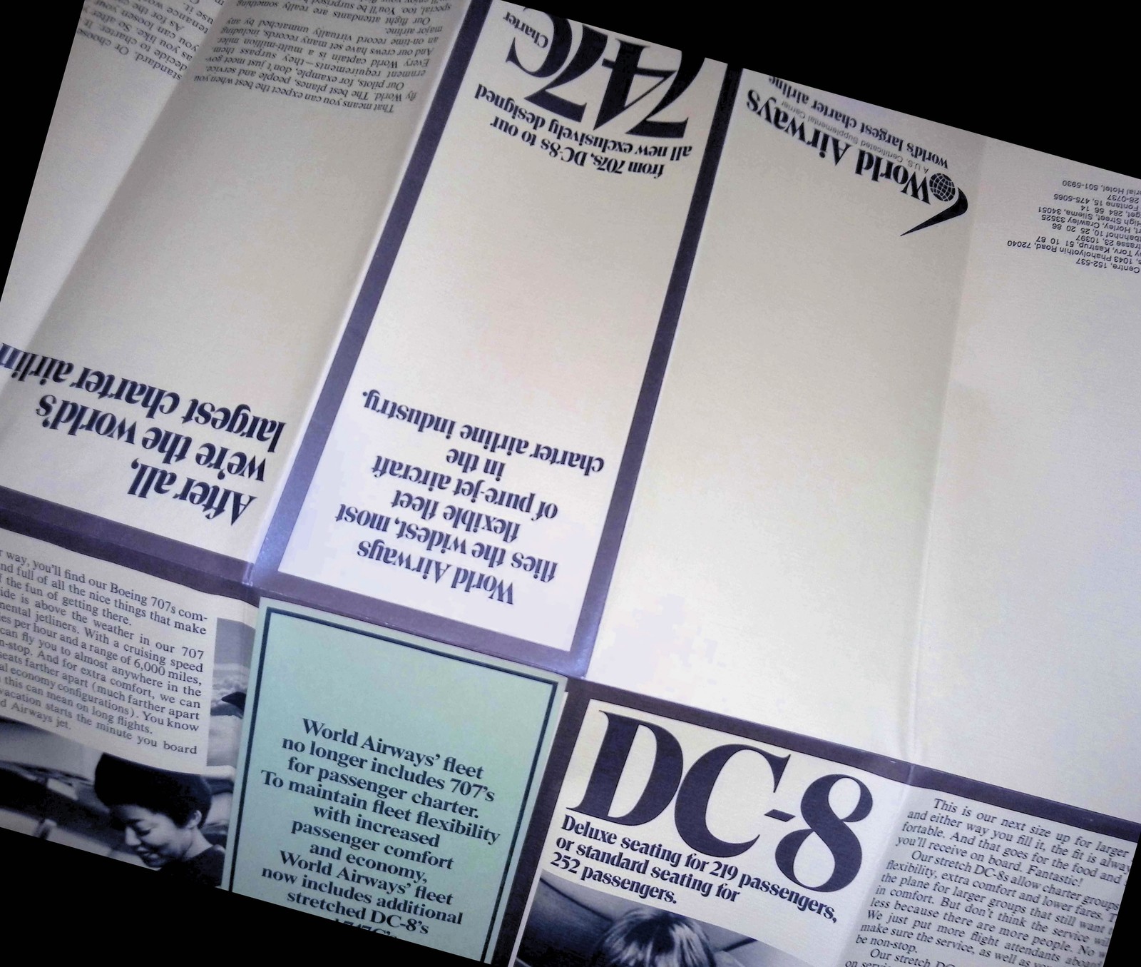 World Airways 747C Charter Jet Brochure 1970s Inflight Movie DC-8 Ephemera
