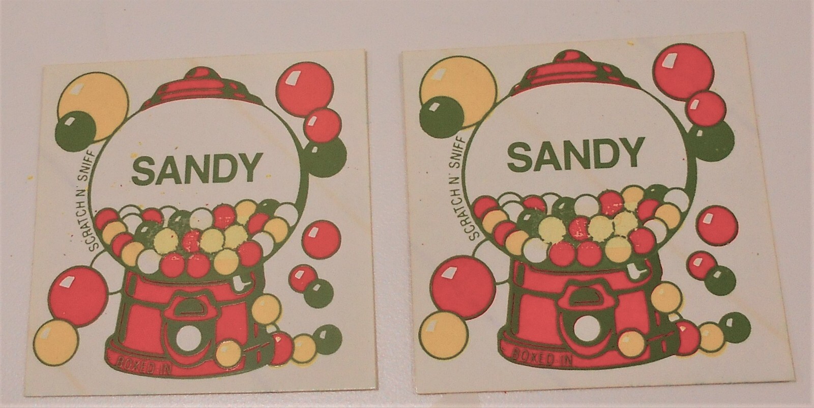 2 Vintage 1980s Scratch N Sniff Stickers SANDY Gumball Machine 2″x2″ By Boxed In
