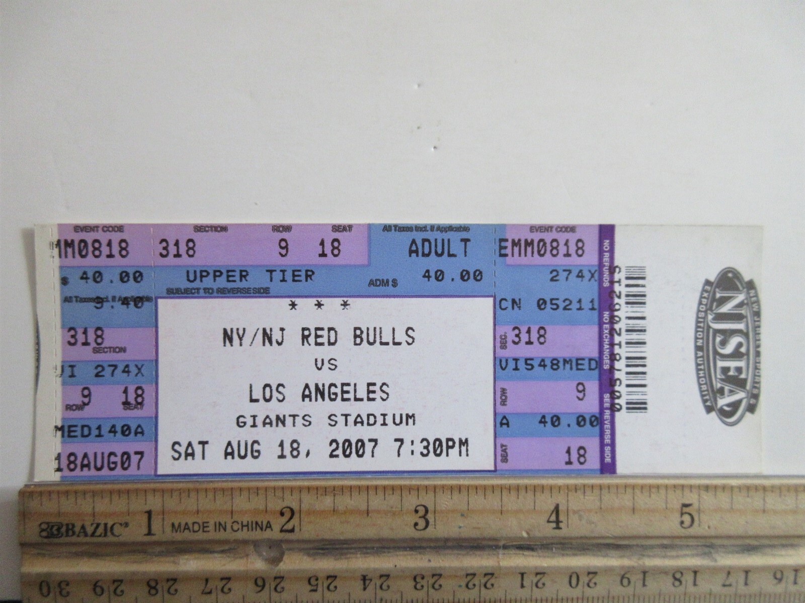 2007 New York Red Bulls vs. Los Angeles Galaxy David Beckham 1st start MLS Stub