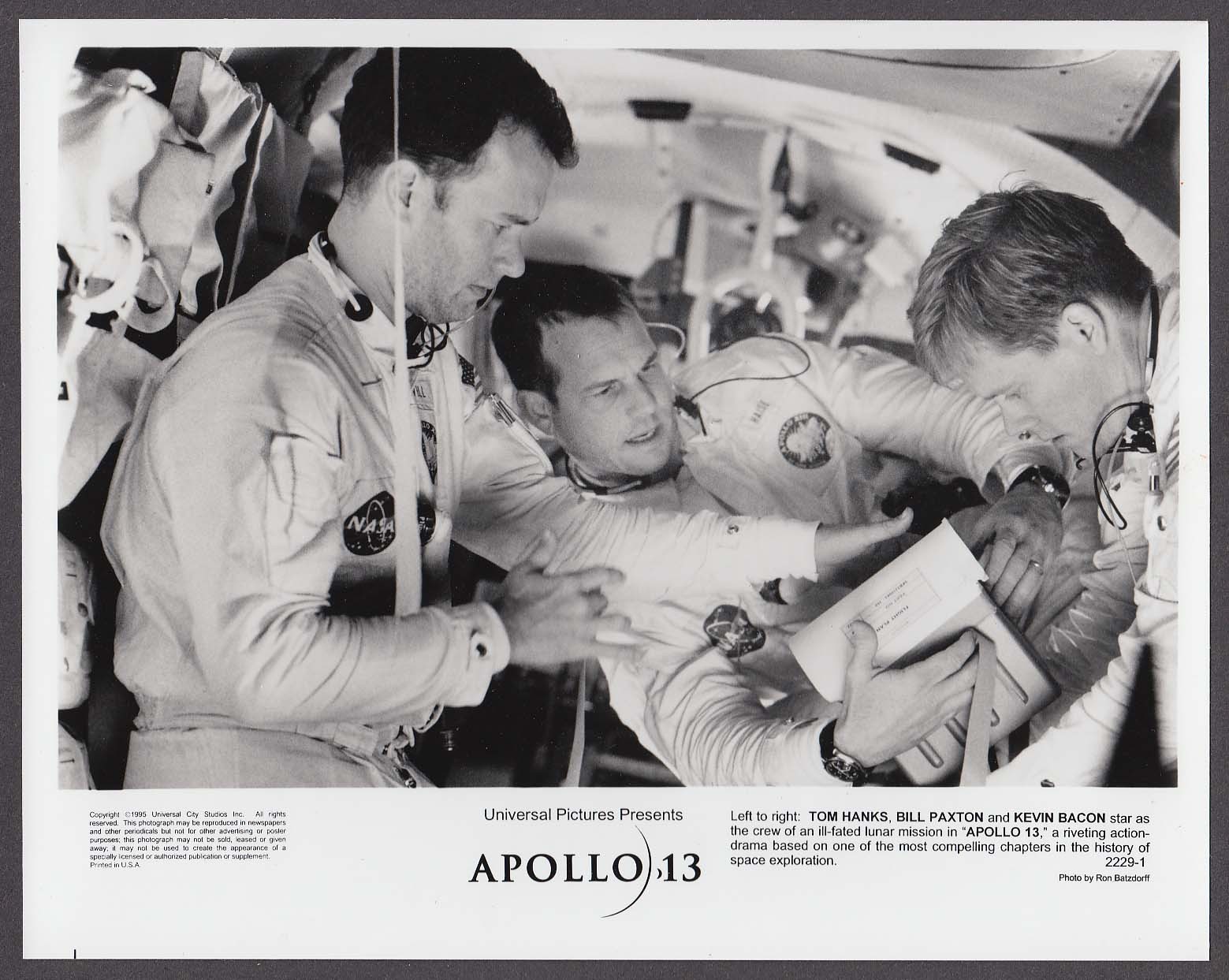 Tom Hanks Bill Paxton Kevin Bacon Apollo 13 8×10 photo 1995