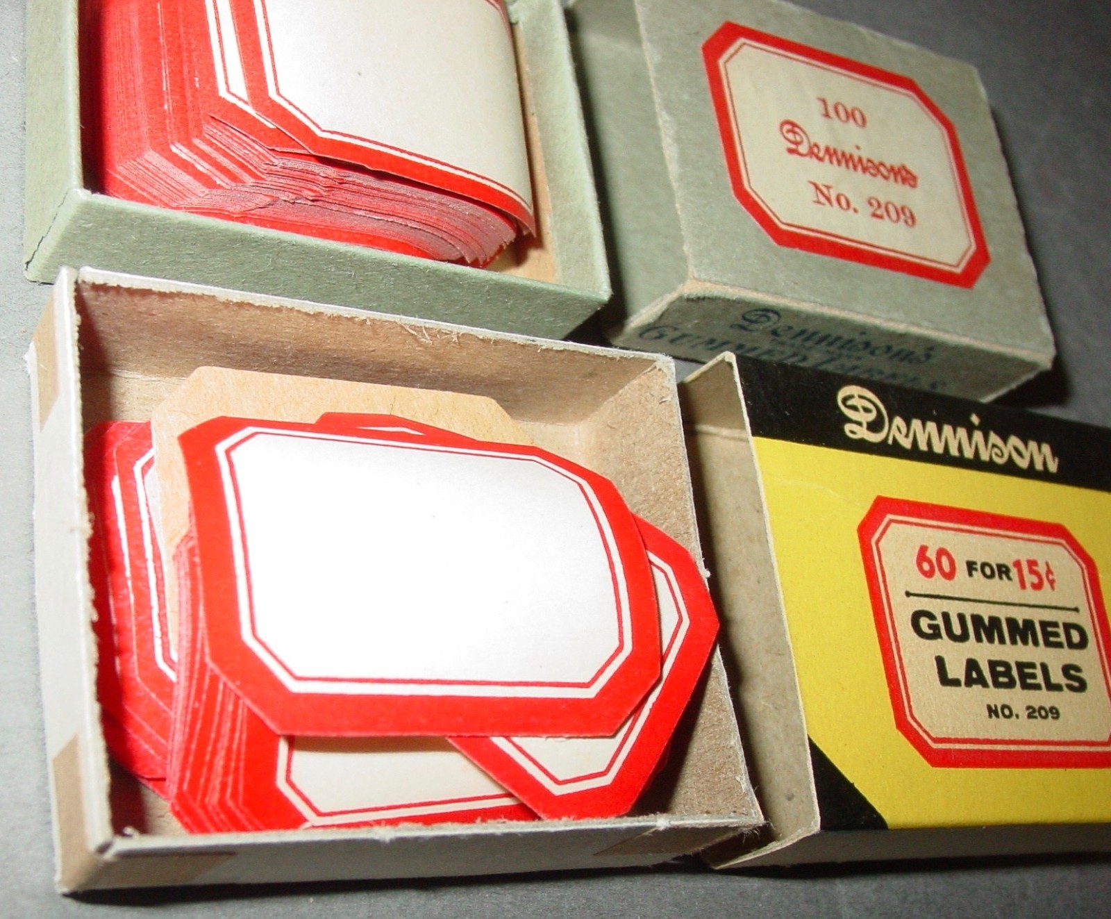 293 Vintage Dennison Gummed Red Border Bottle Craft Labels #217 #209 Mix NOS USA