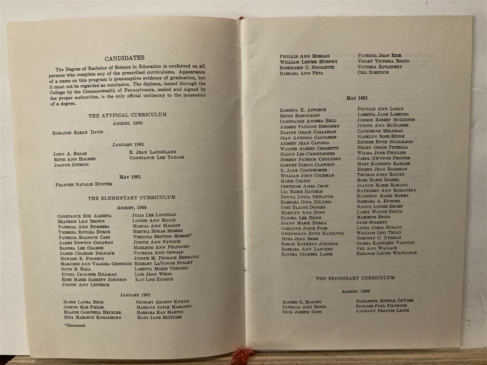 1961 California State College University of Pennsylvania Graduation Programs PA