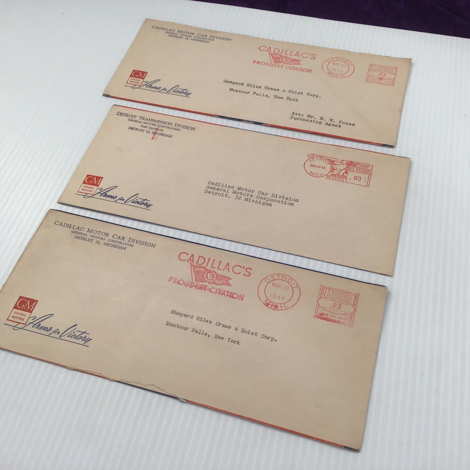 Cadillac Motor Car Letterhead Arms for Victory Envelopes, WWII, 1944
