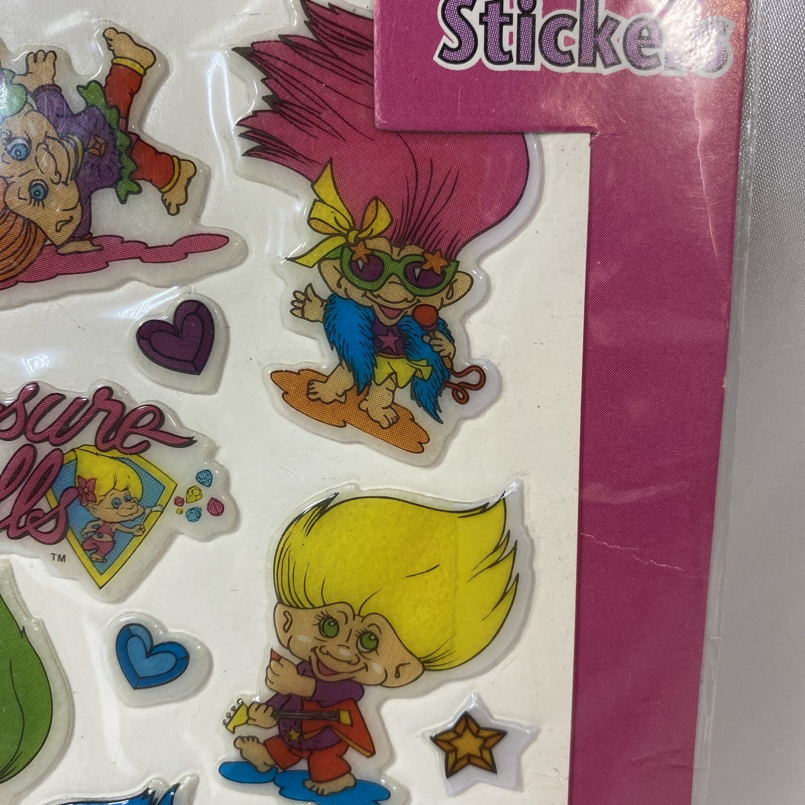 Vintage Treasure Trolls Puffy Stickers 4×6 Sheet 1992 NOS Sealed Package NEW