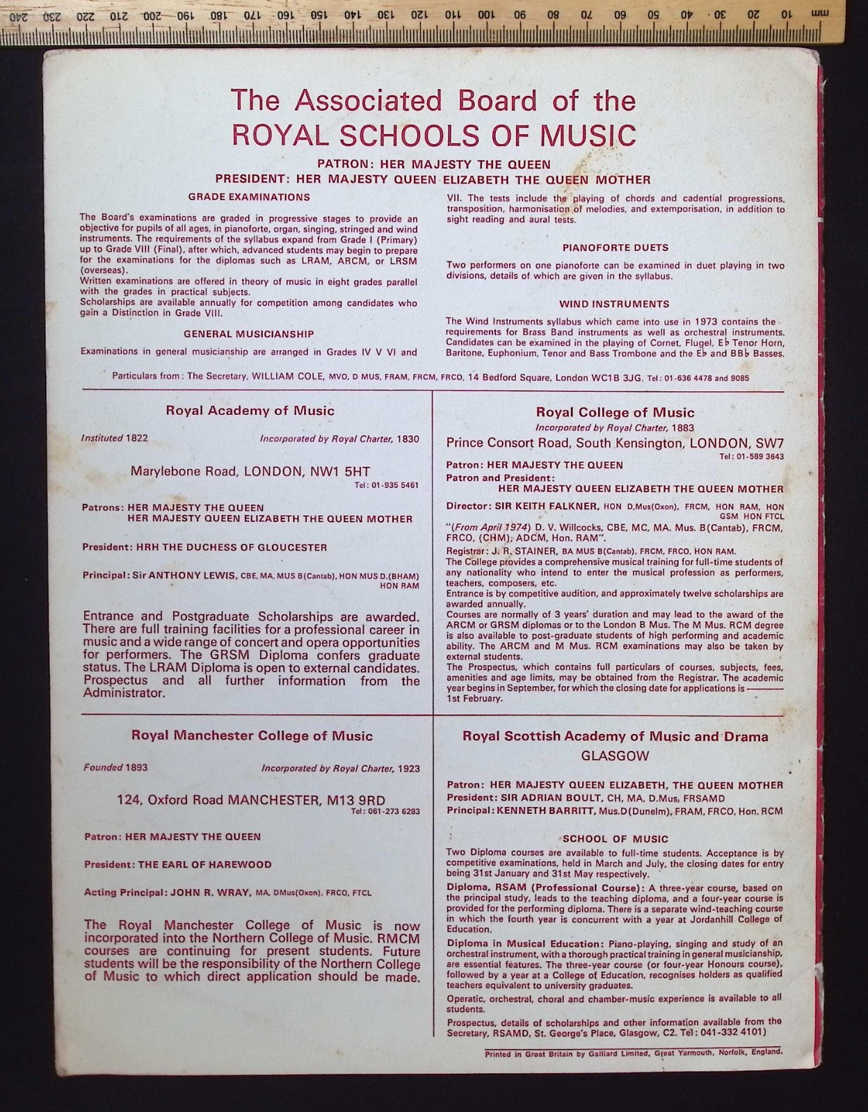 Royal Schools of Music Pianoforte Examinations 1974 Grade II Lists A&B Elementar