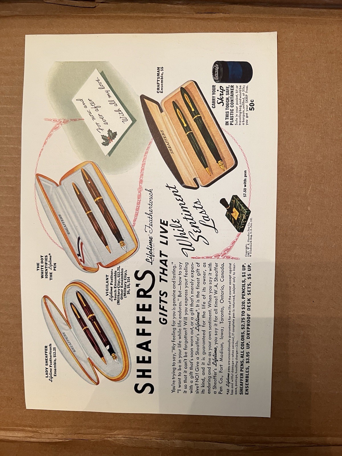 Lot of 6 Vintage Print Ads Waterman’s Sheaffer Texaco Eversharp Capital Boilers