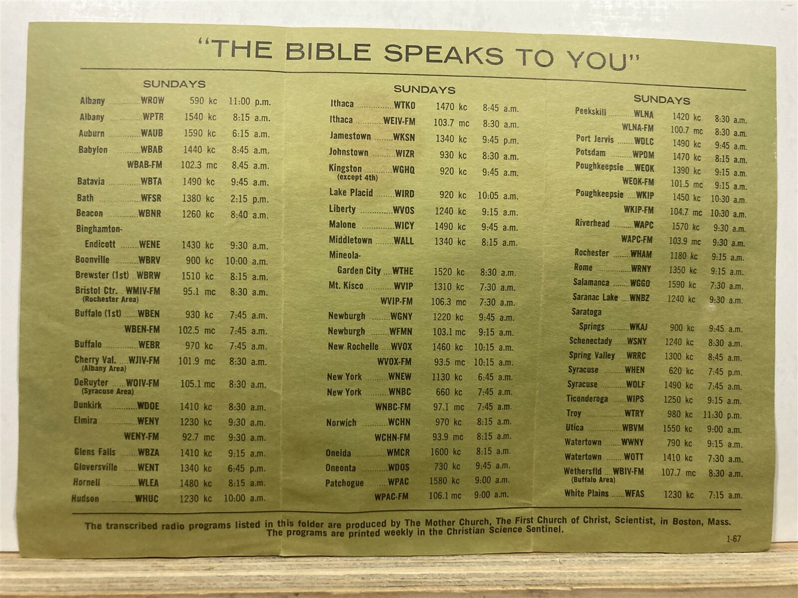 1960’s 1970’s New York State Christian Science Radio Programs Brochure NY Vtg
