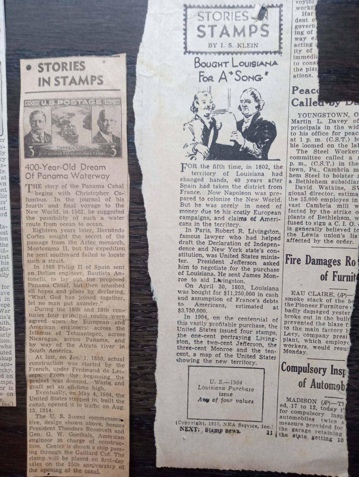 Vintage 1930’s Newspaper Clippings “Stories in Stamps” history of stamps postage