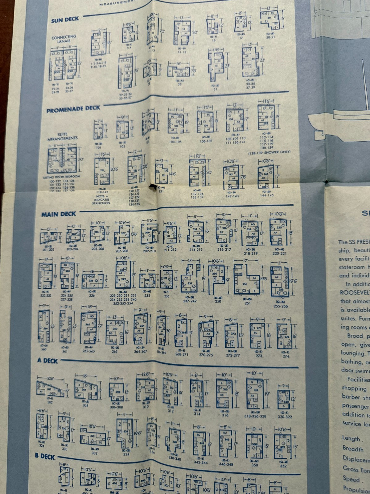 AMERICAN PRESIDENT LINES S.S Roosevelt Ship Cabin & Deck Plan Brochure 1965