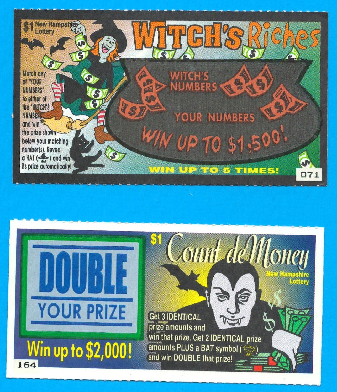 1999 NEW HAMPSHIRE Iottery expired scratch ticket unscratched Halloween MINT