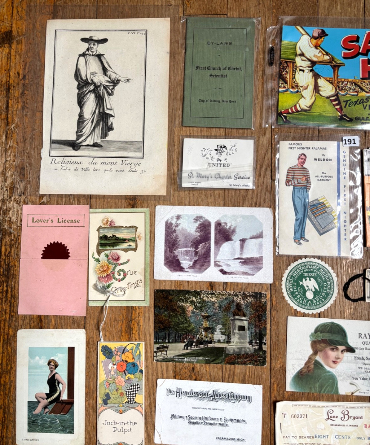 Big Vintage Paper Lot w/ Bridge Tally Cards, Postcards, Labels, Advertising +